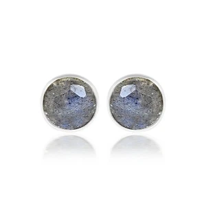 Blu Fuoco Rotondo Labradorite Argento Sterling 925 Gemma Orecchini a Lobo Gioie - Foto 1 di 3