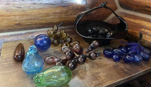 Glass Fruit With Bowl Lot - Hand Blown Vintage