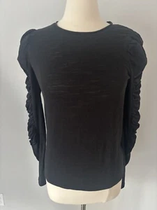 We The Free Medium Black Natasha Ruched Long Sleeve Top Ruffle Boho Pullover - Picture 1 of 12