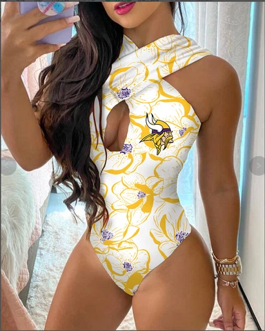 Minnesota Vikings Front Cross Swimsuits Backless Swimwear Halter Bathing Suit Cover