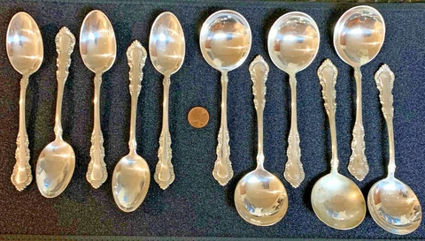 Reed & Barton  Georgian Rose 5 Teaspoons / 6 Round Cream Soup Spoons 12.85 ozs Cover