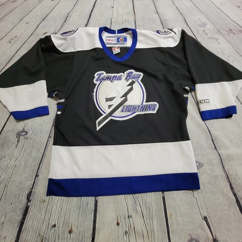 Vintage CCM Tampa BAY Lightning Jersey Adult Small Black & White NHL Official Cover