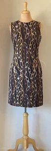 J Mclaughlin Size S Brown Chain Print Sleeveless Shift Dress - Picture 1 of 3