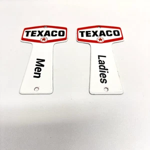 Texaco Toilette Benzin Porzellanschild Tankstelle 2er Set - Bild 1 von 11