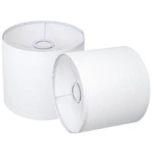 Small Lampshades Set of 2, White Linen Drum Lampshades, 8.66" Top x 8.66" Bot... - Picture 1 of 7