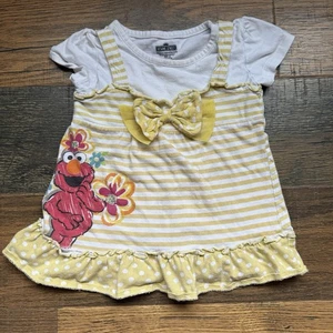Top tunica bambina Sesame Street Elmo righe gialle fiocco a pois taglia 3T Y2K - Foto 1 di 9