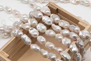 15-18mm x 20-24mm Baroque Pearl in Full Strand, Large White Freshwater Pearl fo - Picture 1 of 11