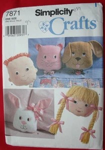 Simplicity Pattern - 11" Cat, Dog, Bunny, Boy, & Girl Pillows One Size #7871 UC - Picture 1 of 2