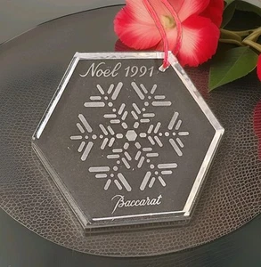 Baccarat Crystal 1991 Snowflake Christmas Hexagon Clear Glass Hanging Ornament - Picture 1 of 4