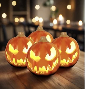 Jack Laterne Halloween Kürbis Lichter Innen/Außen Urlaub Deko 4er Pack - Bild 1 von 3