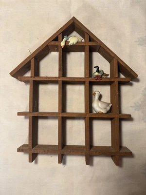 Vintage duck Wood Trinket Shelf House Shaped Wooden Knick Knack Smalls Display  - Image 1 of 4