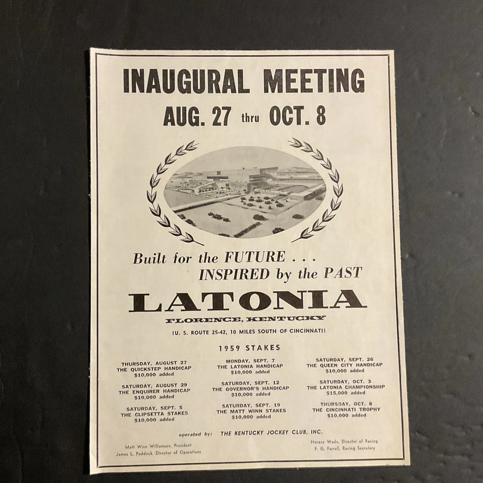 LATONIA RACE COURSE 1959 ORIGINAL AD Horse  Racing - Image 1 of 1