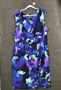 Ralph Lauren Jersey Dress Garden Party Size 20W Navy Abstract Cowl Neck Stretch - Picture 1 of 8