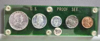 Juego de monedas (5) de plata Franklin 1953 de prueba de acuñación de Estados Unidos - medio dólar cuarto de centavo Foto 1 de 4