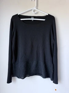Eileen Fisher Women 100% Merino Wool Pullover Sweater Size Large Black Lightweig - Picture 1 of 8