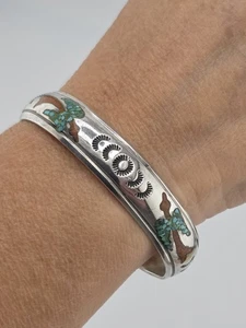 VINTAGE INDIANER STERLINGSILBER TÜRKIS KORALLE PEYOTE VOGEL MANSCHETTE... - Bild 1 von 17