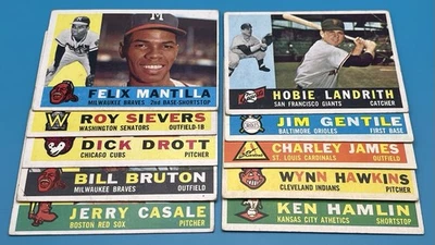 1960 Topps Lot 10 Cards #19, 25, 27, 37, 38, 42, 448, 517, 536, 542 (PWE) - Image 1 of 4