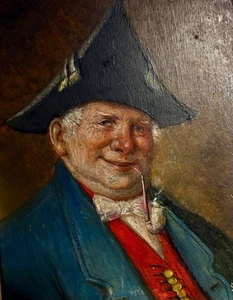 Antikes Ölgemälde lustiger Großvater raucht seine Pfeife 11” x 14” Rahmen - Bild 1 von 5