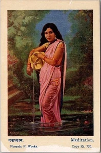 Postal con imagen hindú vintage de la India "Meditación" Phoenix P. Works Rt. 720 - Imagen 1 de 2