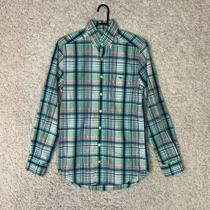 Vineyard Vines Shirt Mens XS Green Pink Plaid Tucker Slim Fit Long Sleeve Preppy - Picture 1 of 8