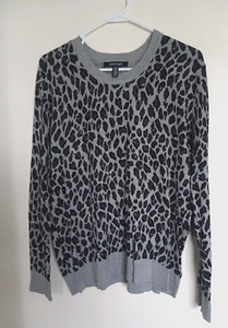 Ellen Tracy Leopard Knit Sweater Women's SZ XL Long Sleeves Gray Stretchy - Picture 1 of 3