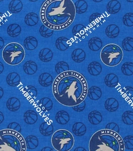 NBA MINNESOTA TIMBERWOLVES ALLOVER PRINT #1 100% COTTON FABRIC BY THE 1/2 YARD - Picture 1 of 1