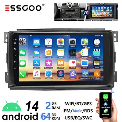 Android 14 64G Autoradio Apple Carplay GPS Navi RDS Für Smart Fortwo 451 2005-10 - Bild 1 von 4