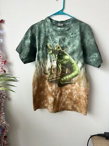 Vintage T-shirt Zielony Tan Tie Dye Muzeum Narodowe Historia naturalna Dinozaur Med