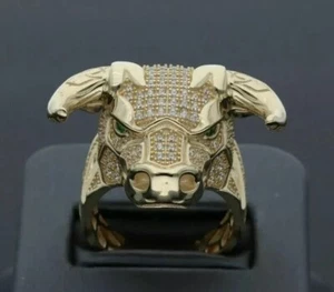 14k Yellow Gold Plated 2CT Lab Created Round Cut Diamond Bull Hip Hop men's Ring - Picture 1 of 4