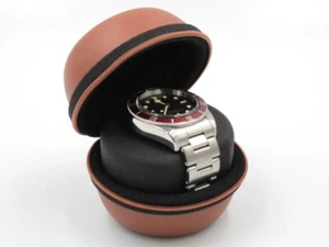 Cases Watches Imitation Brown Leather Round Scratch Travel Box Monoposto - Picture 1 of 9