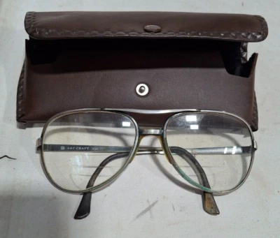 复古艺术工艺眼镜 Trifocals 银色金属轮辋男式飞行员 140 & 表壳 — 第 1/4 张图片