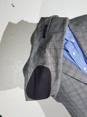 44L Hunting green Brown Glen check Elbow Blazer Jacket Sport Coat Tasso Elba - Image 1 of 4