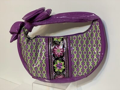Bolso de Mano Hobo Vera Bradley FRILL Púrpura Verde Floral Recubierto Vinilo Lazo Mango  Foto 1 de 4