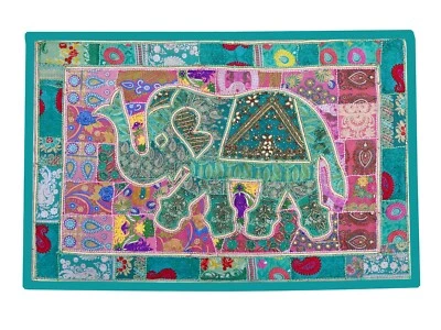 Elephant Wall Hanging Patchwork Tapestry Beaded Hand Embroidered Throw Decor 60" - Image 1 of 4