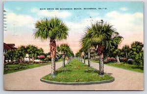 Postal de lino de colección Main Drive on Savannah Beach, Savannah, GA - Imagen 1 de 2