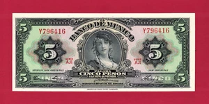 MEXICO 5 PESOS 1963 UNC NOTE Serie AJI, Last in the Serie, Prefix Y, Pick-60h.9 - Picture 1 of 2