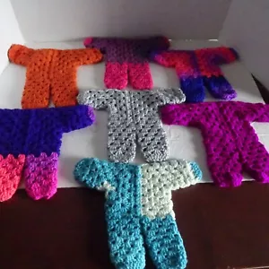 Bright Colors Lot - 13 hand Crochet doll bodies acrylic yarn 11" W 8 1/2" tall - Picture 1 of 17