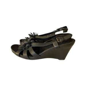 Ecco Women’s Sandals High Wedge Heels Shoes Black Slingback Flower 10 EU 41 EUC - Picture 1 of 10