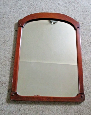 Vintage Cherry Wood Arch Wall Dresser Vanity Mirror Glass 20 1/2" x 28 1/2" MCM Cover