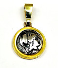 Sterling Silver 925 Two Tone Goddess Athena Coin Pendant