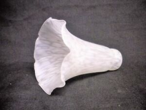White Opalescent Lily Flower Trumpet Glass Lamp Light Shade Speckled 1 ½” Fitter