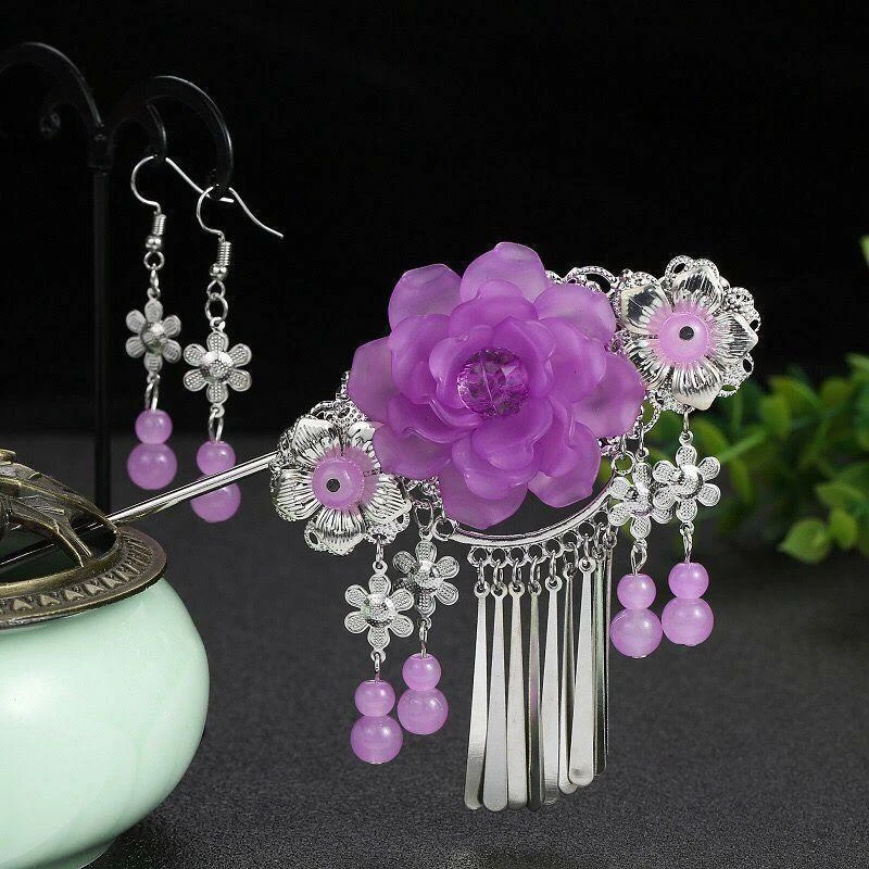 Ancient Women Girl Hanfu Tassel Hairpin Hair Stick Step Shake Alloy Headdress (B - Image 1 of 4