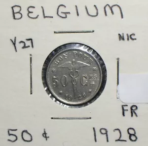 Belgium 1928 50 Centimes Nickel Coin - Picture 1 of 2
