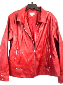 Women's Sz 22/24 CATO Red FAUX LEATHER MOTORCYCLE JACKET Bomber Zippers Coat - Picture 1 of 13