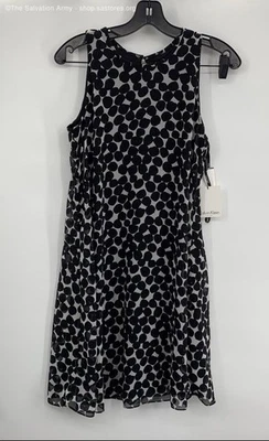 NWT Calvin Klein Women's Black White Polka Dot Sleeveless Fit & Flare Dress Sz 4 - Image 1 of 4
