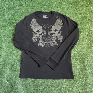 Y2K Old Navy Skeleton Emo Grunge Graphic Black Long Sleeve Thermal Shirt Small - Picture 1 of 6