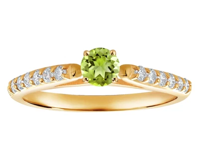 925 Silver Yellow Gold Plated 0.40 Ct Peridot and White Topaz Engagement Ring - Image 1 of 4