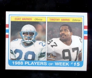 Tarjeta inferior de caja Topps 1989 Curt Warner Tim Harris Seattle Seahawks Packers - Imagen 1 de 1