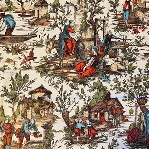 Vtg Toile Canvas Upholstery Fabric 58 In X 45 In French Provincial Life Country - Picture 1 of 7
