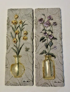 Par de placas de pared de escultura floral arte de pared 3D Cheri Blum de colección - 2001 - Imagen 1 de 11